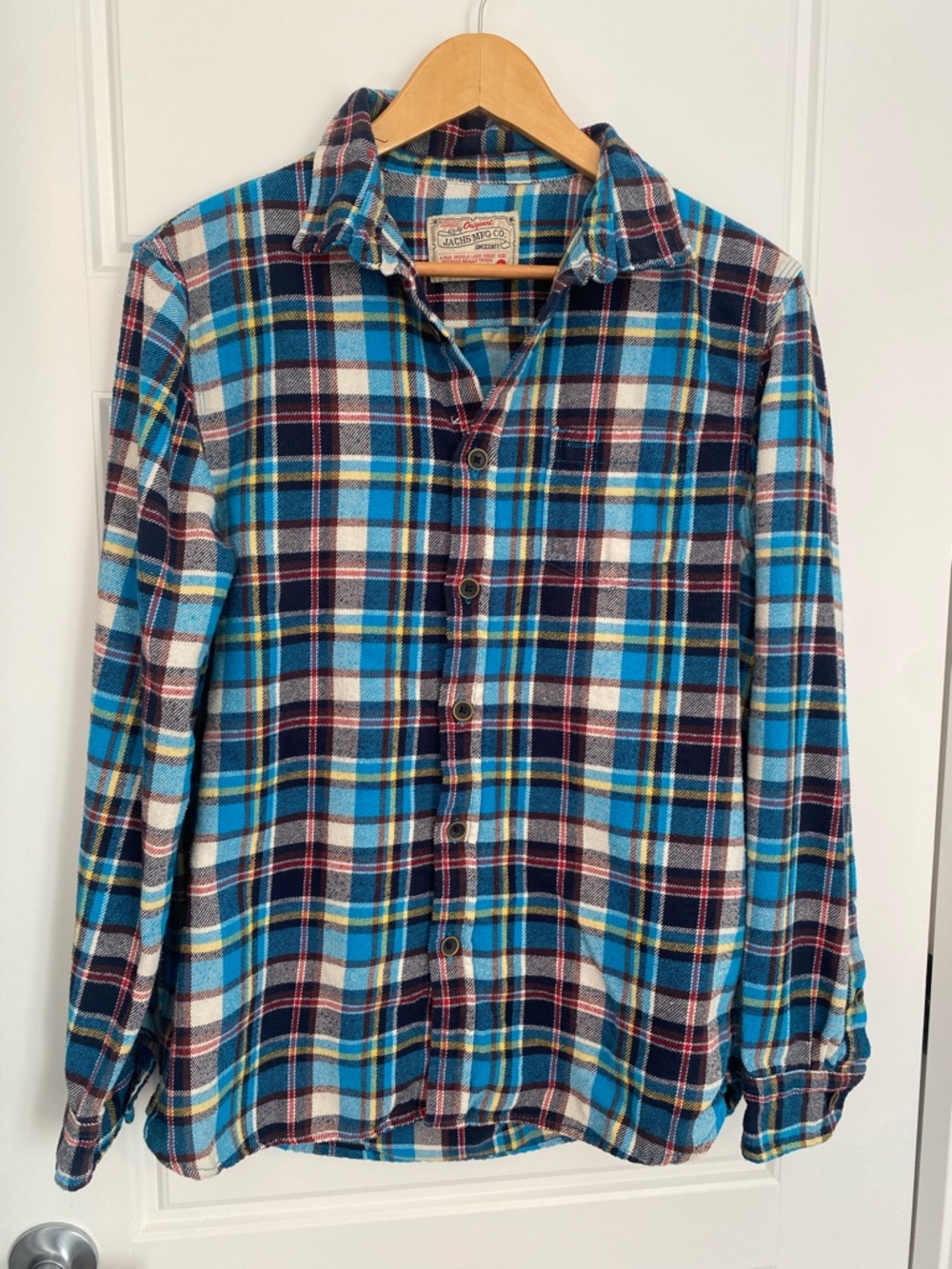 Original Jachs Mfg Co Blue Plaid Flannel Shirt Men’s Large Button Down Gorpcore - Picture 2 of 9